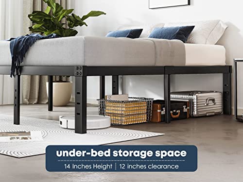 Luxurious 14" Metal Platform Queen Bed Frame in Black