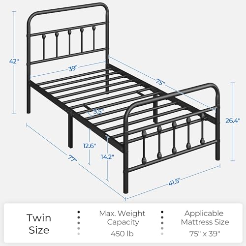 Yaheetech Metal Platform Bed Frame with Victorian Style