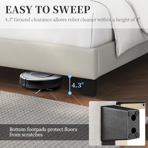 Yaheetech Upholstered Platform Bed with Wing Headboard