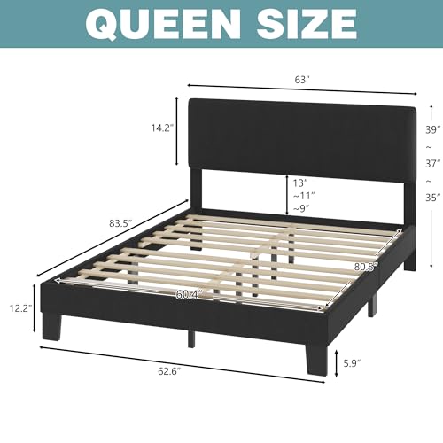 Queen Upholstered Bed Frame with Wood Slats, Easy Assembly