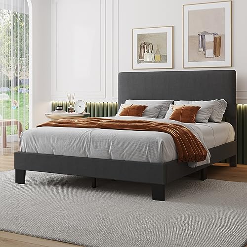 Queen Upholstered Bed Frame with Wood Slats, Easy Assembly