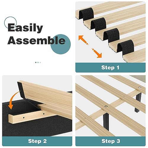 Queen Upholstered Bed Frame with Wood Slats, Easy Assembly