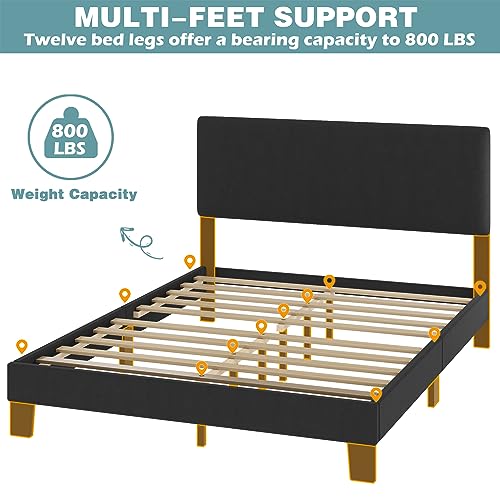 Queen Upholstered Bed Frame with Wood Slats, Easy Assembly