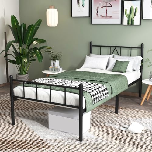 14" Twin Bed Frames with Headboard/Footboard, Storage, Support, Noise-Free