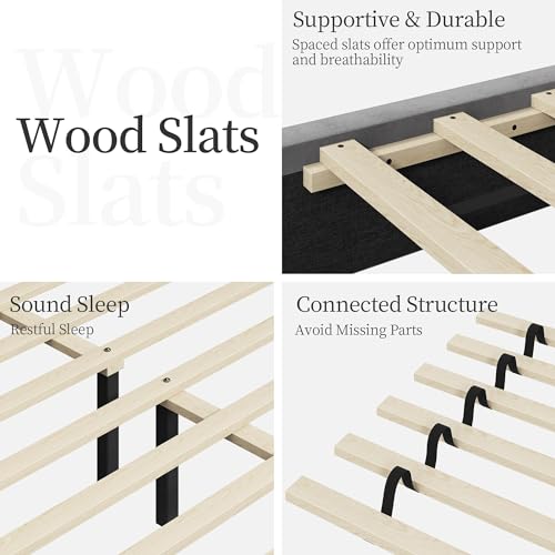 Yaheetech Upholstered Platform Bed with Winged Headboard - Light Gray