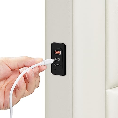 Beige Queen Bed Frame with USB Charging, Storage