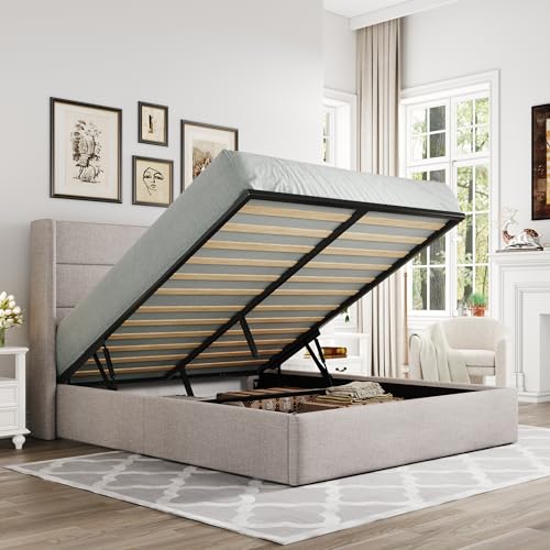 Allewie Queen Size Storage Bed with Wingback Headboard