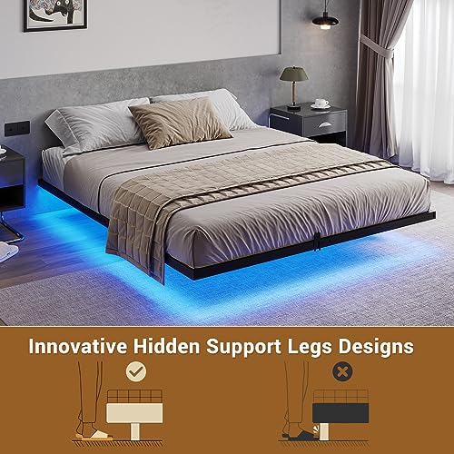 Queen Size Floating Bed Frame with LED Lights