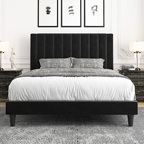Allewie Queen Velvet Upholstered Bed Frame with Tufted Headboard