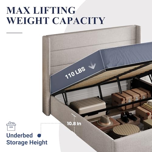 Allewie Queen Size Storage Bed with Wingback Headboard