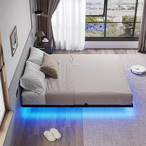 Queen Size Floating Bed Frame with LED Lights