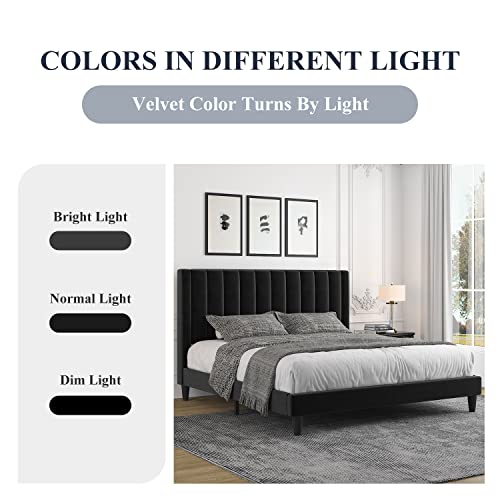 Allewie Queen Velvet Upholstered Bed Frame with Tufted Headboard