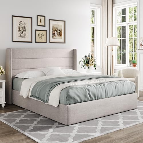 Allewie Queen Size Storage Bed with Wingback Headboard
