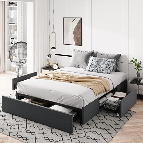Allewie Queen Platform Bed Frame with 3 Storage Drawers