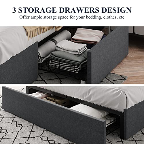 Allewie Queen Platform Bed Frame with 3 Storage Drawers