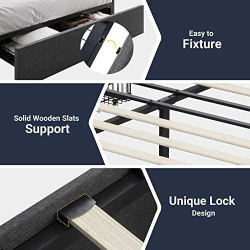 Allewie Queen Platform Bed Frame with 3 Storage Drawers