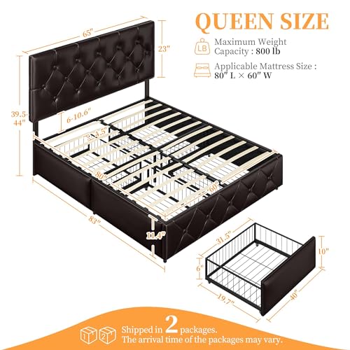 Yaheetech Queen Upholstered Bed Frame with 4 Drawers