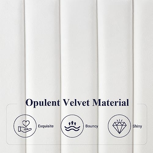 Velvet Upholstered Platform Bed with Adjustable Headboard, White