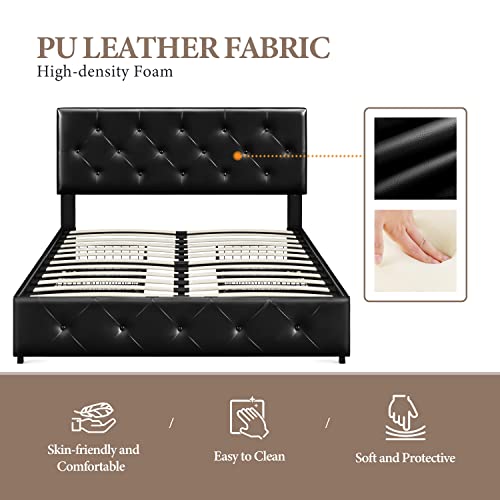 Yaheetech Queen Upholstered Bed Frame with 4 Drawers
