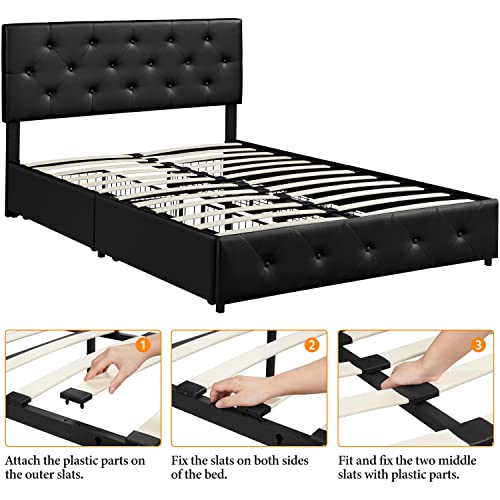 Yaheetech Queen Upholstered Bed Frame with 4 Drawers