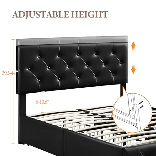Yaheetech Queen Upholstered Bed Frame with 4 Drawers