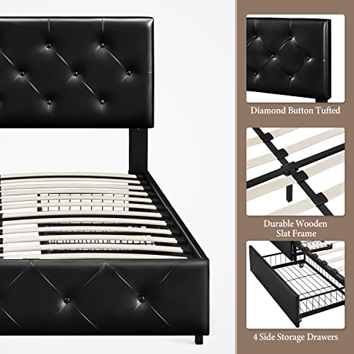 Yaheetech Queen Upholstered Bed Frame with 4 Drawers