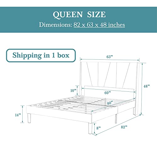 Modern Style Queen Size Bed Frame with Geometric Wingback