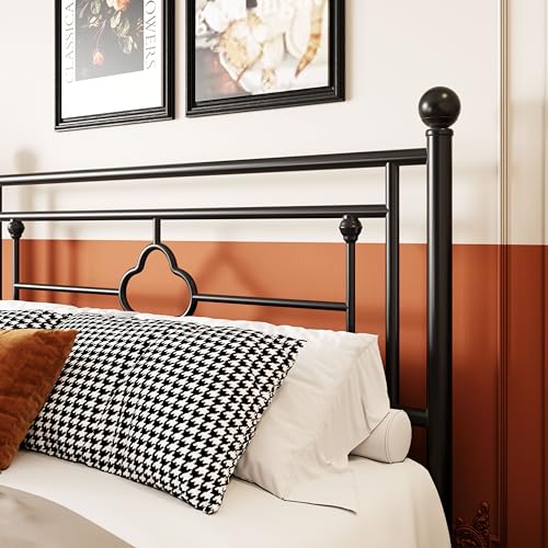 Vintage Metal Queen Bed Frame with Headboard/Footboard/Storage, Black