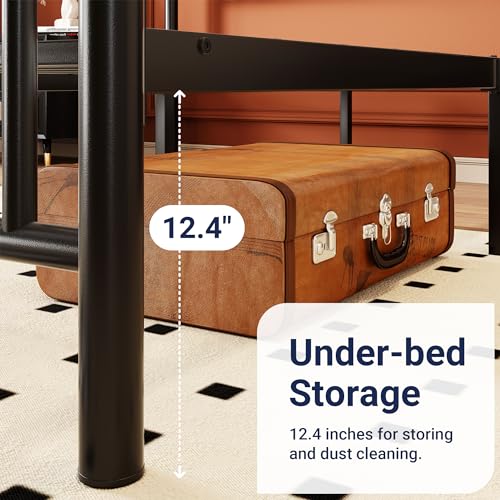 Vintage Metal Queen Bed Frame with Headboard/Footboard/Storage, Black