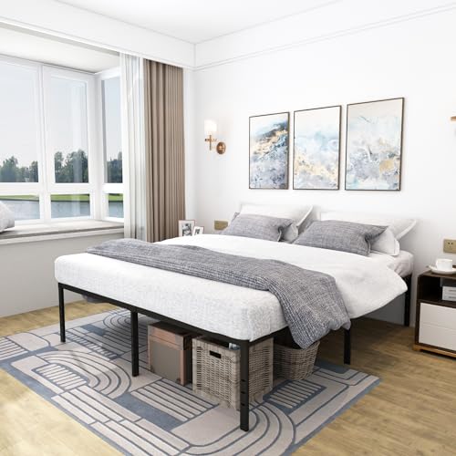 18-Inch High Metal Queen Bed Frame with Underbed Storage