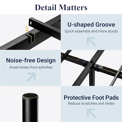 Vintage Metal Queen Bed Frame with Headboard/Footboard/Storage, Black