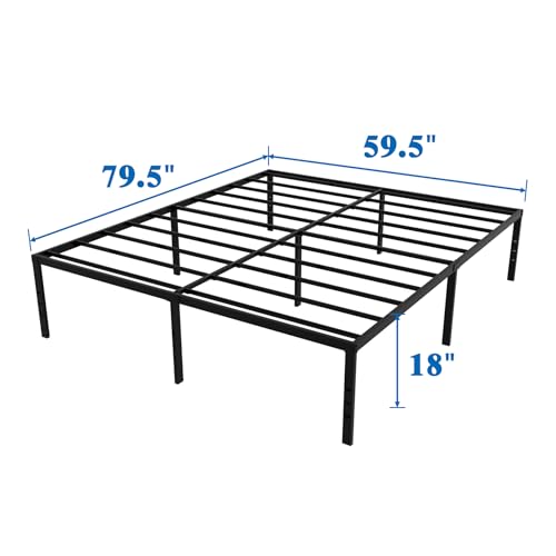 18-Inch High Metal Queen Bed Frame with Underbed Storage