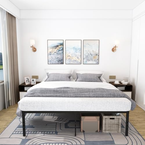 18-Inch High Metal Queen Bed Frame with Underbed Storage