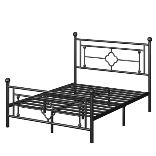Vintage Metal Queen Bed Frame with Headboard/Footboard/Storage, Black