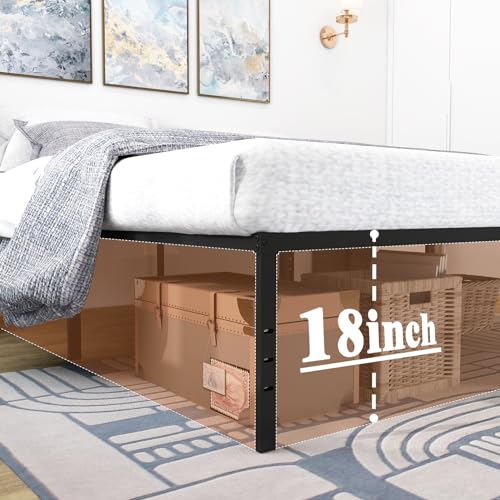 18-Inch High Metal Queen Bed Frame with Underbed Storage