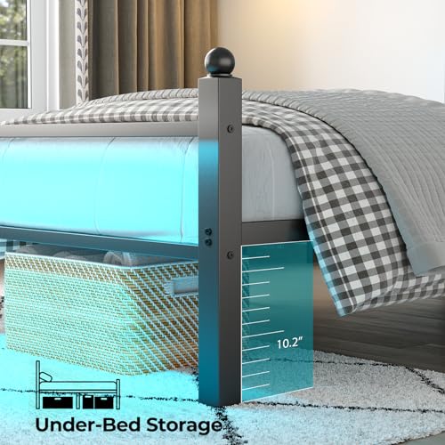 Twin Bed Frame with Headboard/Footboard, Steel Slats, Charging Station