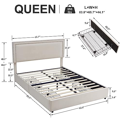 Veccelo Queen Platform Bed Frame with Storage Drawers