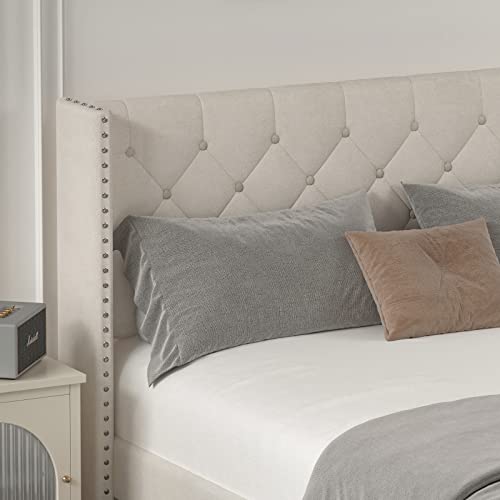 Upholstered Full Size Bed Frame with Wingback Headboard