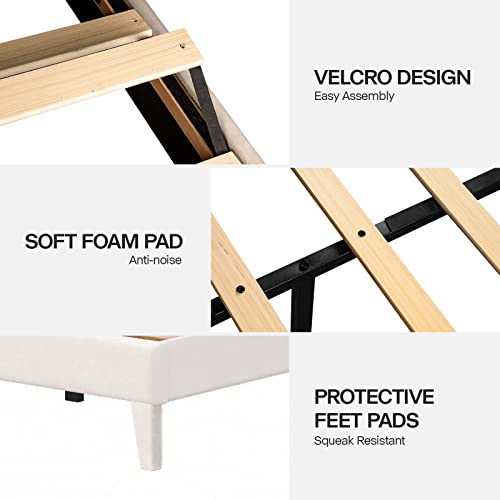 Upholstered Full Size Bed Frame with Wingback Headboard