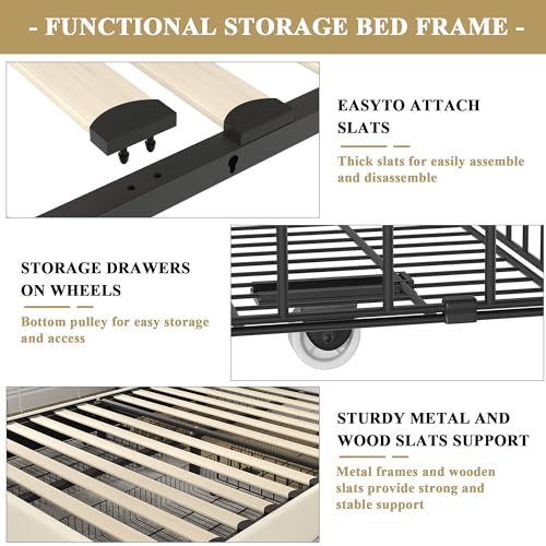 Veccelo Queen Platform Bed Frame with Storage Drawers