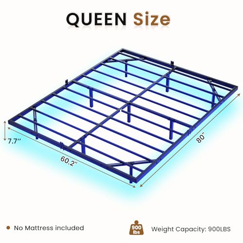 LED Floating Full Bed Frame with Heavy Duty Steel Slats