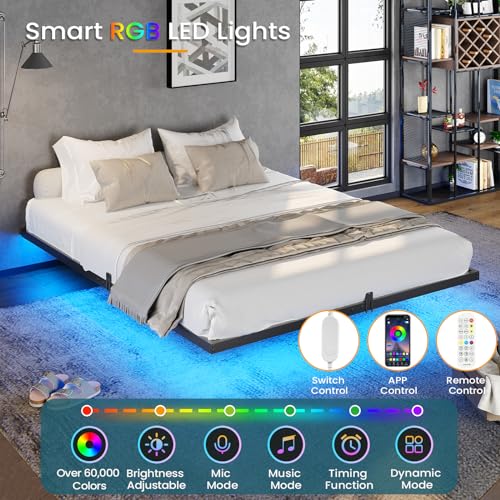 LED Floating Full Bed Frame with Heavy Duty Steel Slats