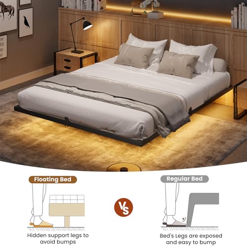 LED Floating Full Bed Frame with Heavy Duty Steel Slats