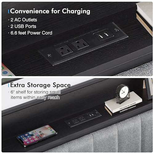 VECELO Full Bed Frame with Upholstered Headboard, Grey