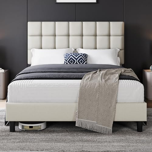 Adjustable Queen Platform Bed Frame with Tufted Headboard