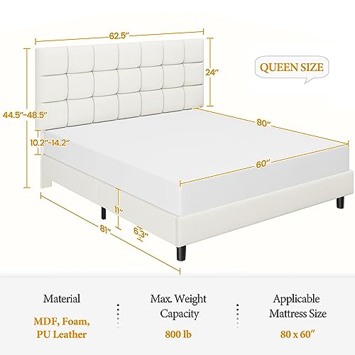 Adjustable Queen Platform Bed Frame with Tufted Headboard