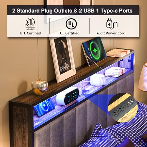 Queen Metal Platform Bed Frame with Storage & LED Headboard