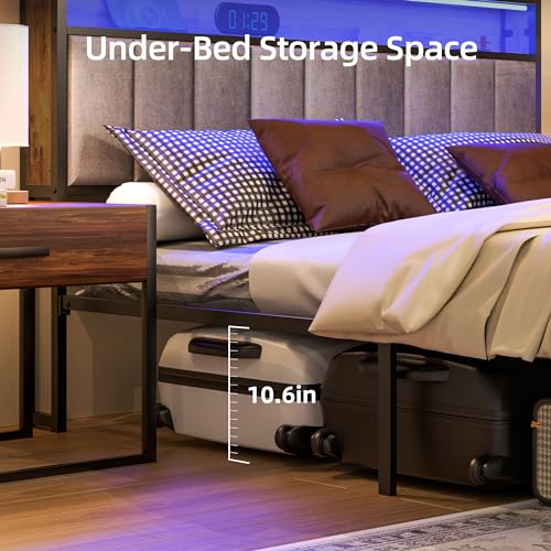 Queen Metal Platform Bed Frame with Storage & LED Headboard