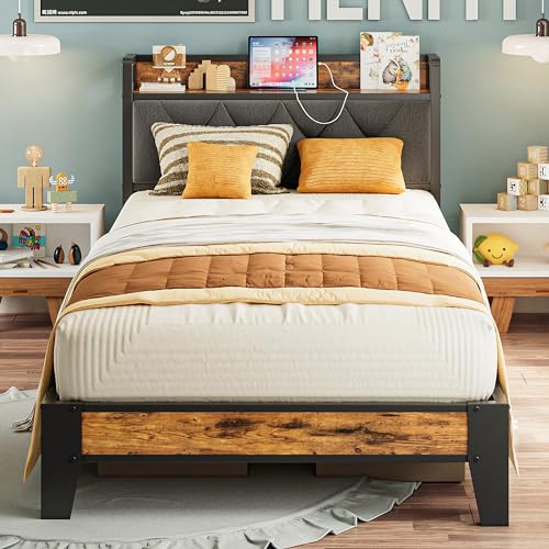 ANCTOR Twin XL Bed Frame with Storage Headboard