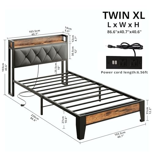 ANCTOR Twin XL Bed Frame with Storage Headboard